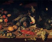 简 凡 凯塞尔 : Still-Life with a Monkey Stealing Fruit